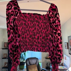 Alice + Olivia Cooper Leopard Smocked Top